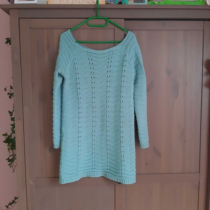 Miętowy jasno zielony turkusowy swetr sweter sweterek tunika S/M