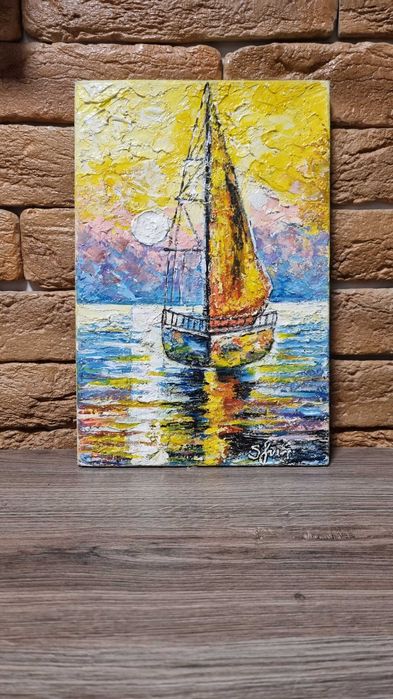 Картина "Кораблик" холст, акрил, на підрамнику  20х30 см