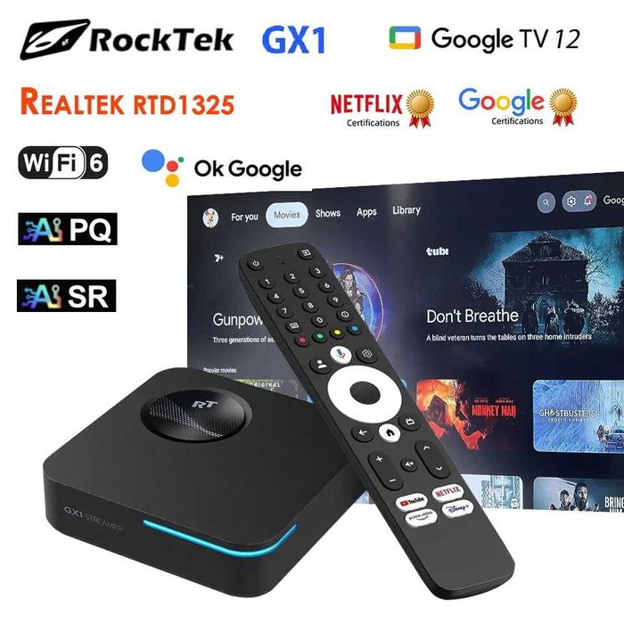 Смарт приставка RockTek GX1 UHD 4/32 Realtek RTD1325 WiFi6 GoogleTV 12