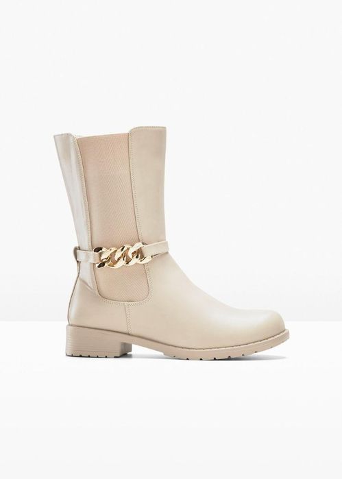 B.P.C krótkie kozaki beżowe ze złotym łańcuchem r.42