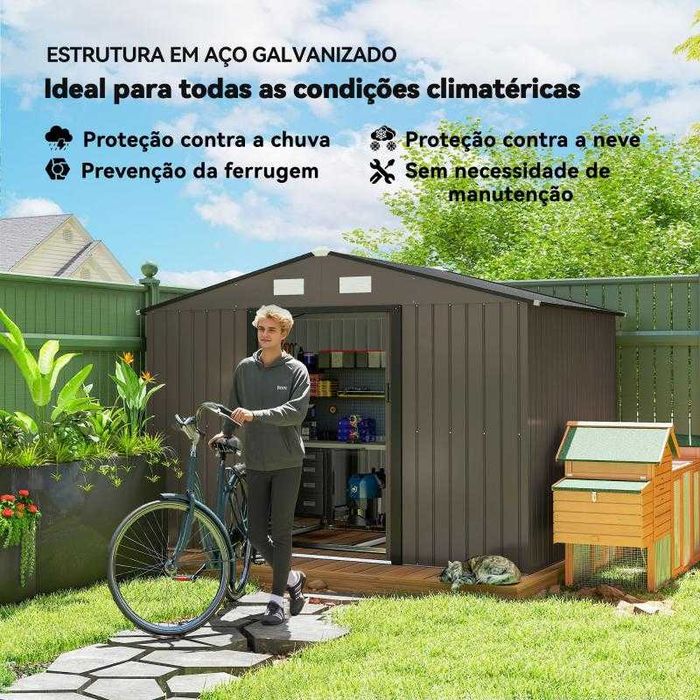 Abrigo de Jardim Metálico 277x195x192 cm com Base