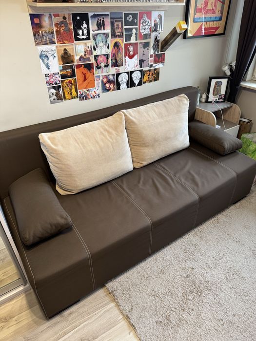 Sofa kanapa tapicerowana rozkładana 80x200 z poduchami i pojemnikiem