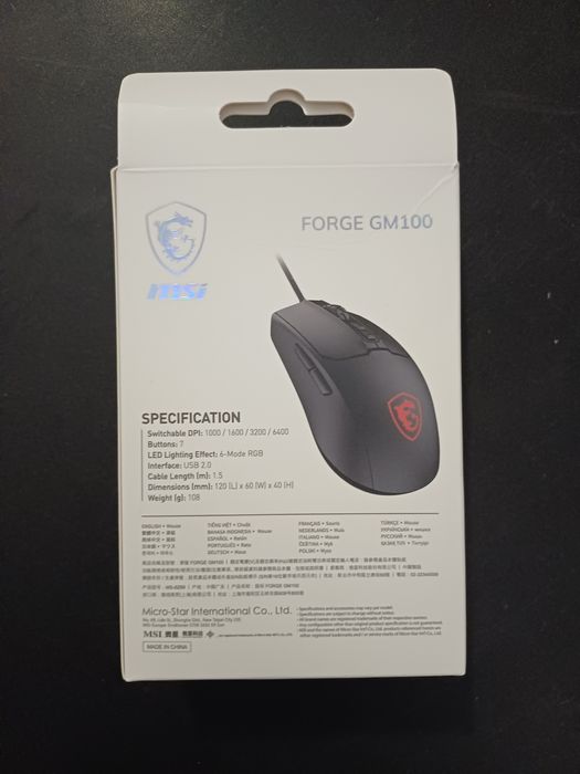 Myszka gamingowa MSI Forge GM100 – 6400 DPI, RGB, nowa