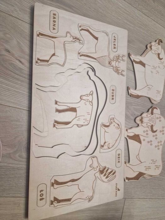 Puzzle drewniane zwierzęta i ich młode
