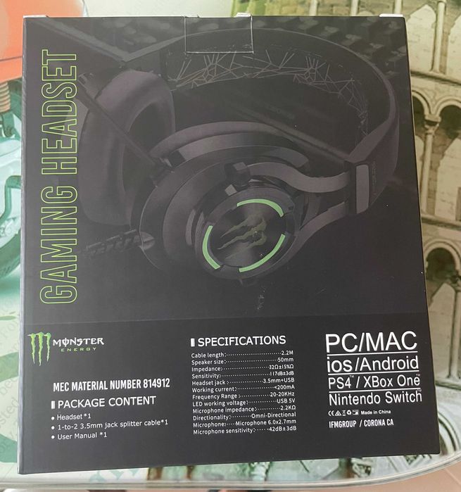 Gaming Headset para PC e Consolas- Monster Energy (novo e selado)
