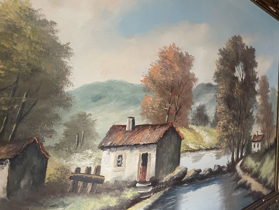 Pintura quadro a oleo com motivo paisagistico de P. Pinhel