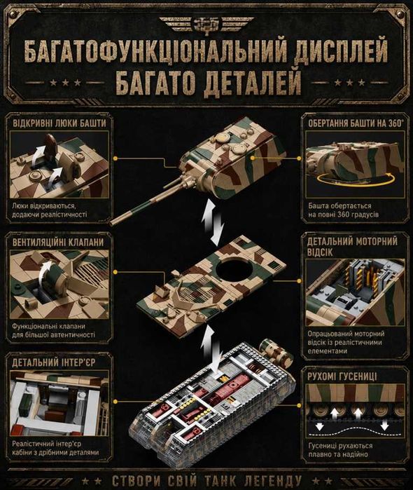 Конструктор 12GO 97025 Panzer VIII Maus  Надважкий танк із 2688 дет у масштабі 1:28. Модель німецького танка з поворотною баштою, рухомими гусеницями