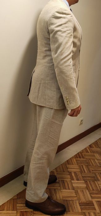 Fato de linho bege Perry Ellis