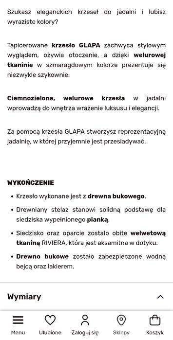 Krzesło tapicerowane zielone welur