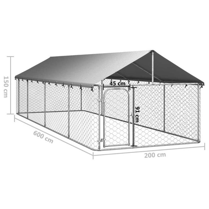 Canil de Exterior 6x2x1,5 m | Aço Galvanizado + Toldo Impermeável