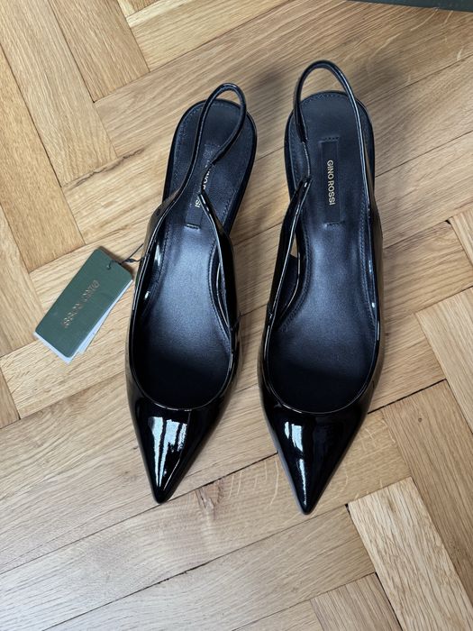 NOWE czarne szpilki lakierowane Gino Rossi slingback kitten heel r. 38