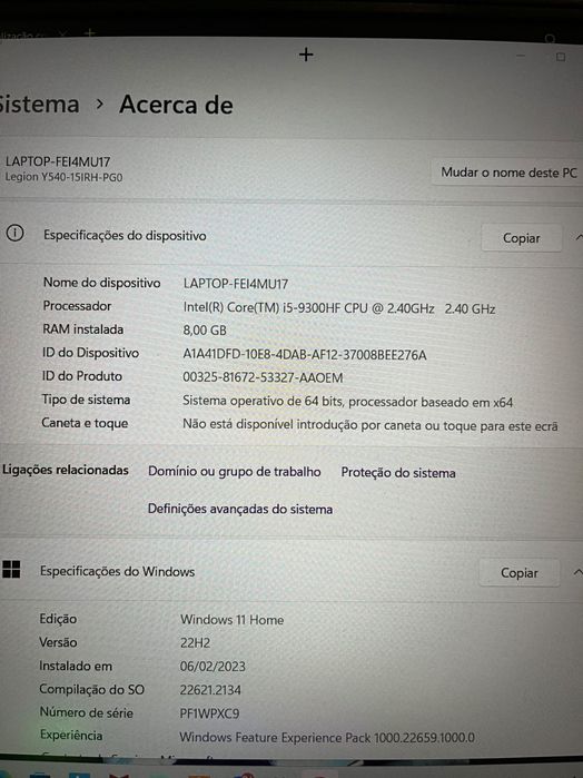 Portátil legion gamer com caixa