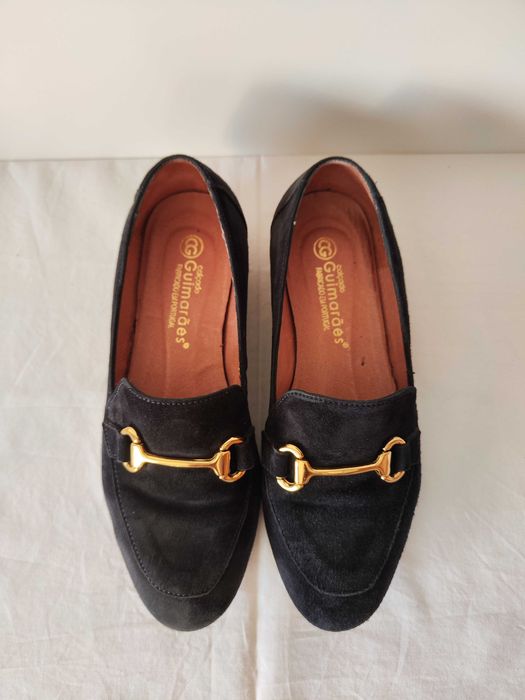 Sapatos Loafer, Camurça, Azul-marinho, Calçado Guimarães, Tamanho 35