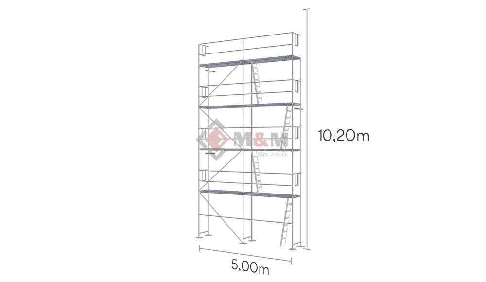 NOWE Rusztowanie elewacyjne 51m2 Rusztowanie 5x10m Podesty stalowe 2,5