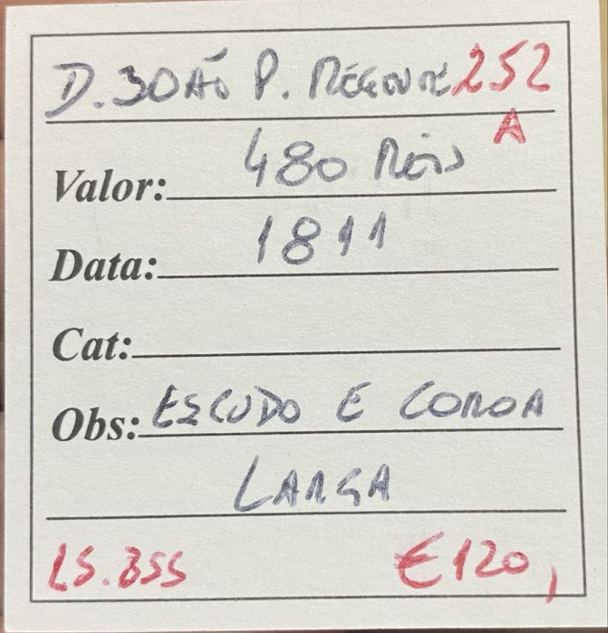 Moeda  252 A - 480 Reis D JOAO P REGENTE 1811