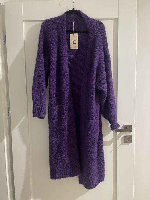 Sweter kardigan fiolet fioletowy moher wełna nowy z metką CXL