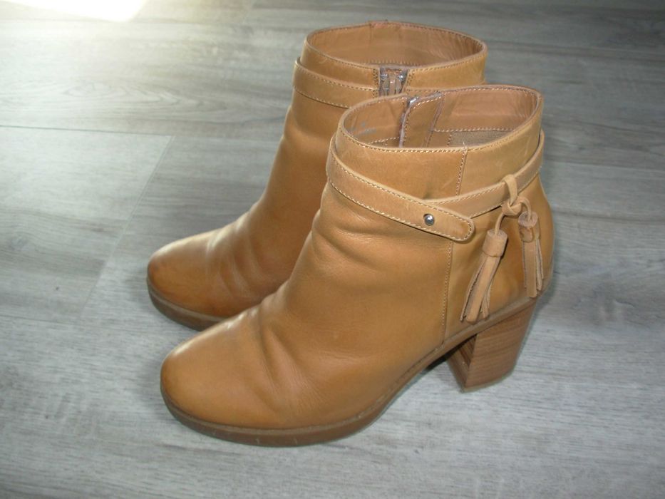 botki 38 skóra reserved camel 25cm na zamek obcas7cm