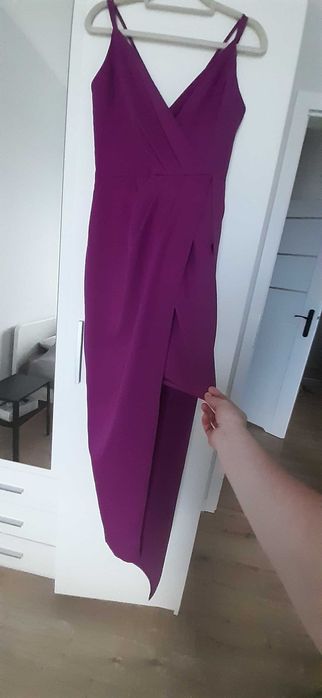 Długa sukienka fuksja amarant wesele XS 34