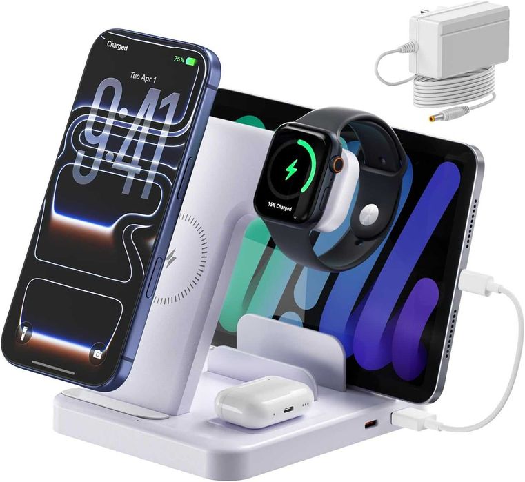 Stacja 5w1 15W iPhone 17/16/15 Watch 11/10/Ultra AirPods + zasilacz 36W