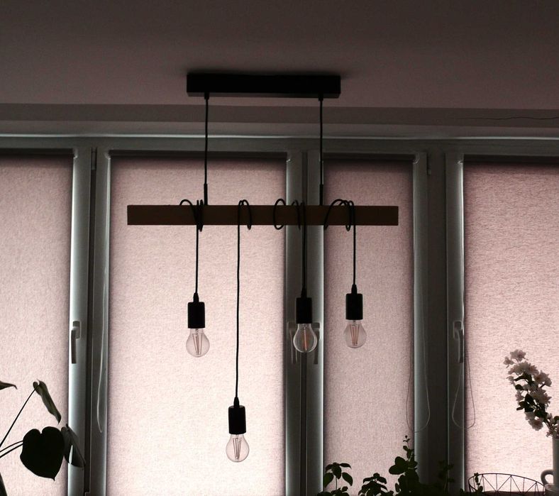 Eglo Lampa wisząca TOWNSHEND czarna z drewnem 4xE27
