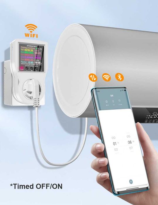 Смарт-розетка Atorch S1-B/W/T/H 220V 16А Wi-Fi (вольтметр, ваттметр)
