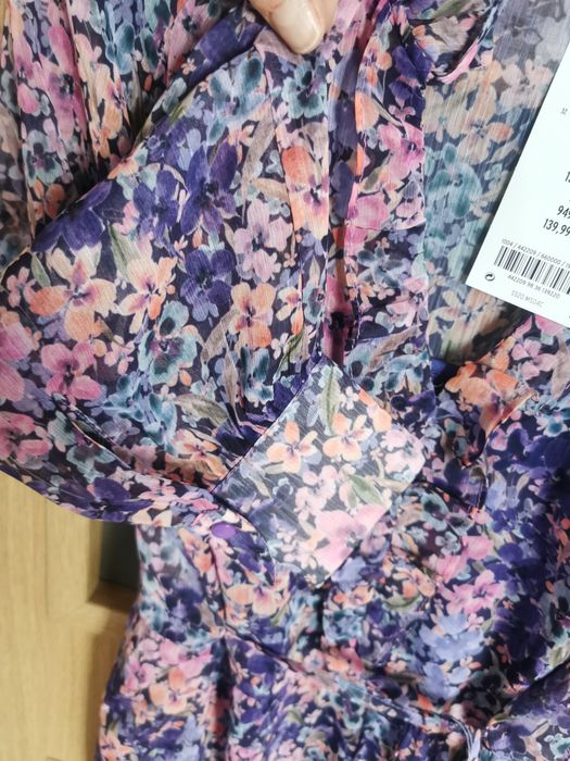 NOWA Sukienka fioletowa w kwiaty, boho, orsay, rozmiar 36