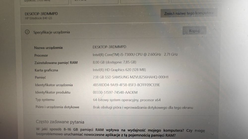 HP EliteBook 840 G5 i5-7 gen. 8GB 240GB FHD WIN10