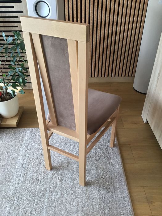 Krzesła tapicerowane do jadalni salonu dąb sonoma welur cappuccino.Nowe.