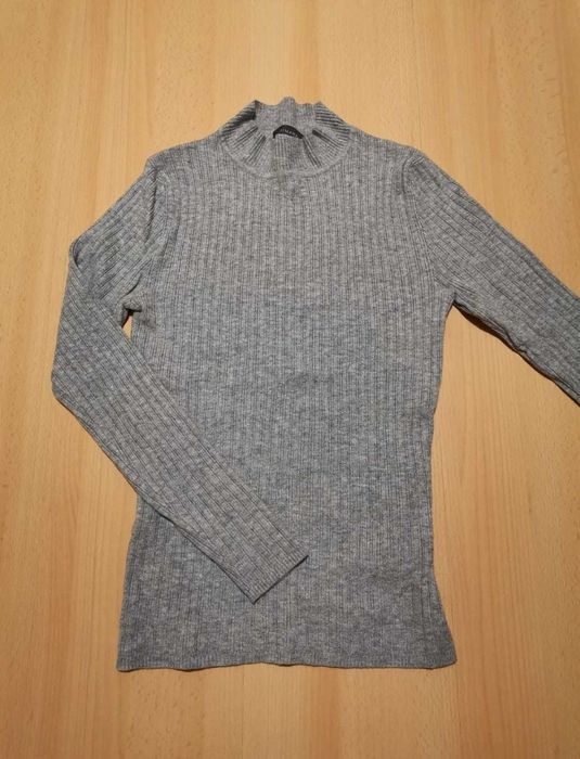 Szary półgolf Primark M 38 prążkowana bluzka długi rękaw wiskoza