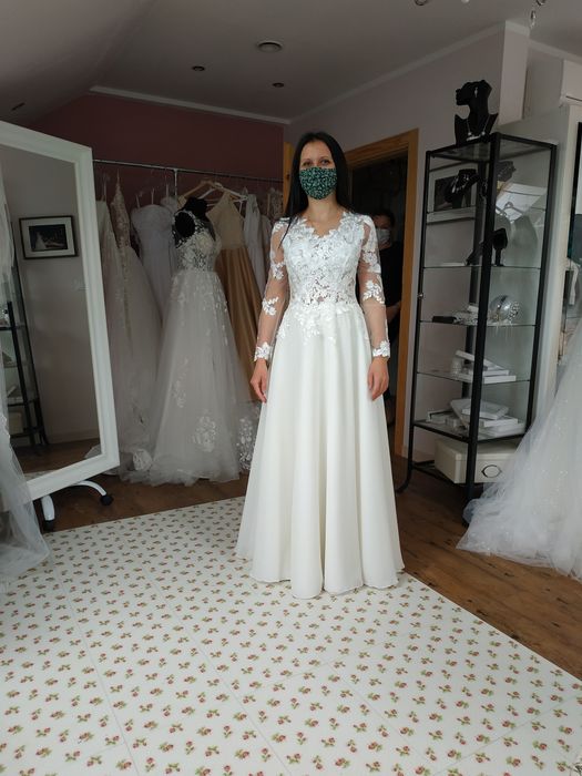 Suknia ślubna z długim rękawem IVORY rozm XS
