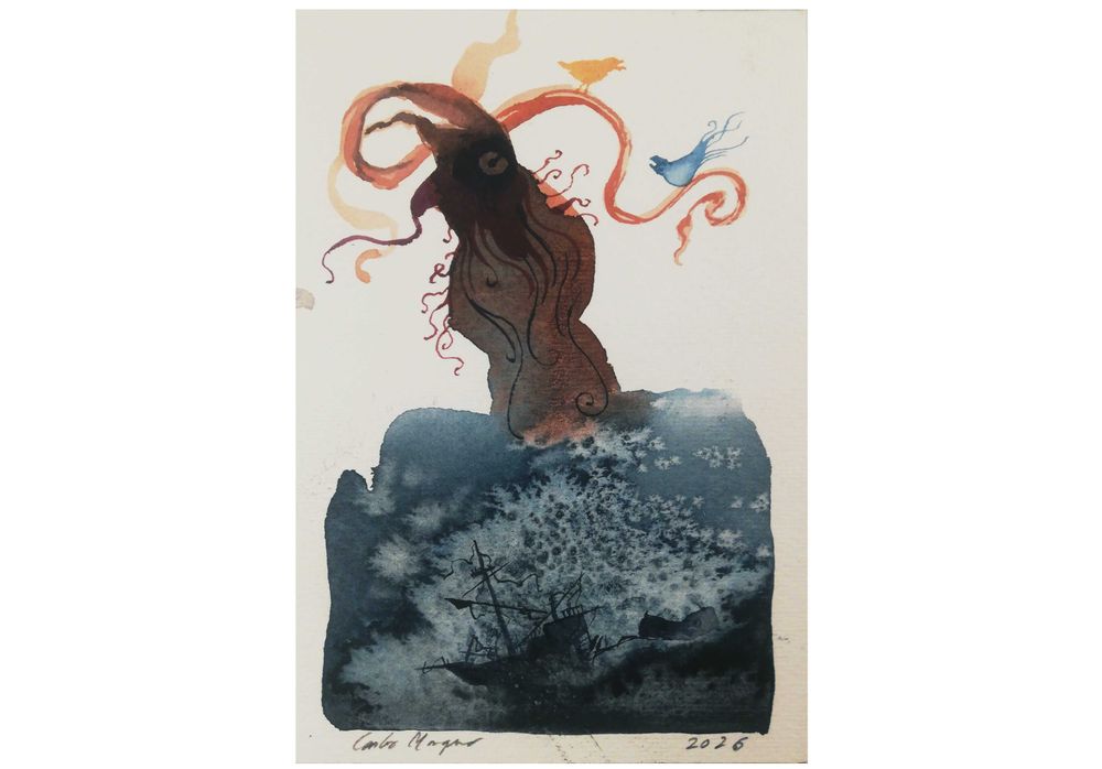 Aguarela. Kraken. Fantasia, Surreal. Original de Carlos Marques