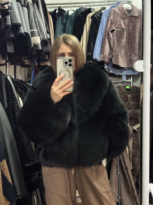 Шуба песец черная автоледи полушубок мех хутро