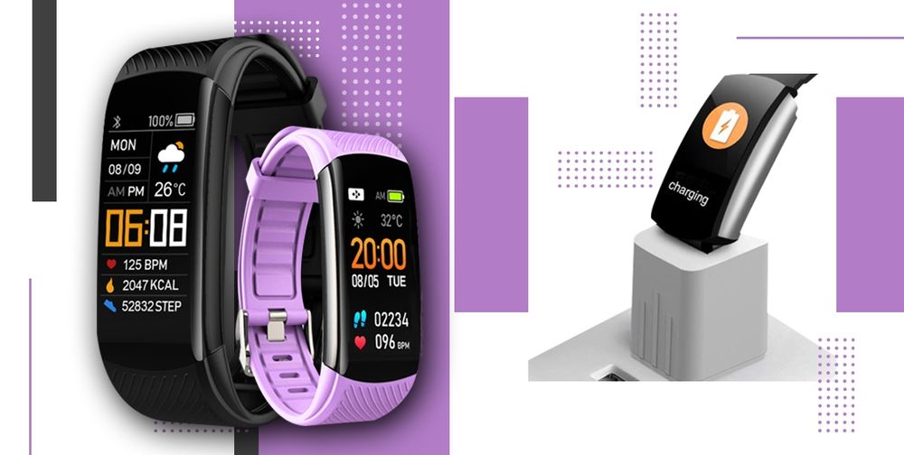 smartwatch giewont czarno jasnofioletowy 2 paski gw200-8