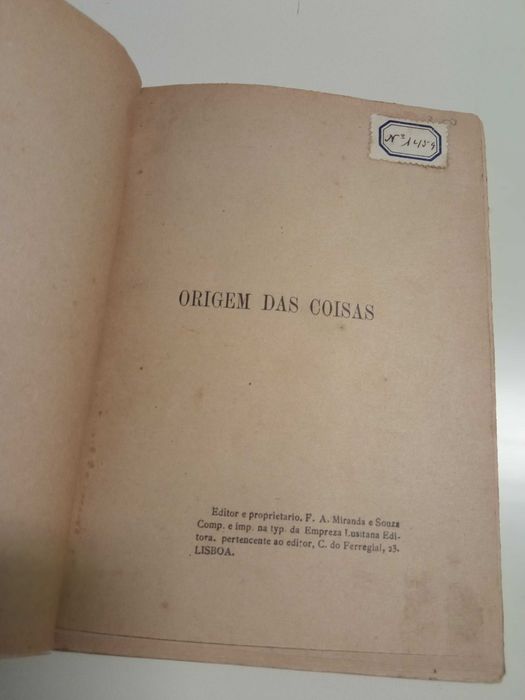 Livro de 1912: A Origem das Coisas