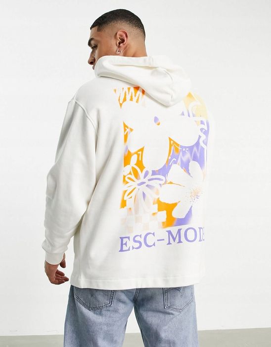 Ecru bluza męska z kapturem prosta print xs 2vad