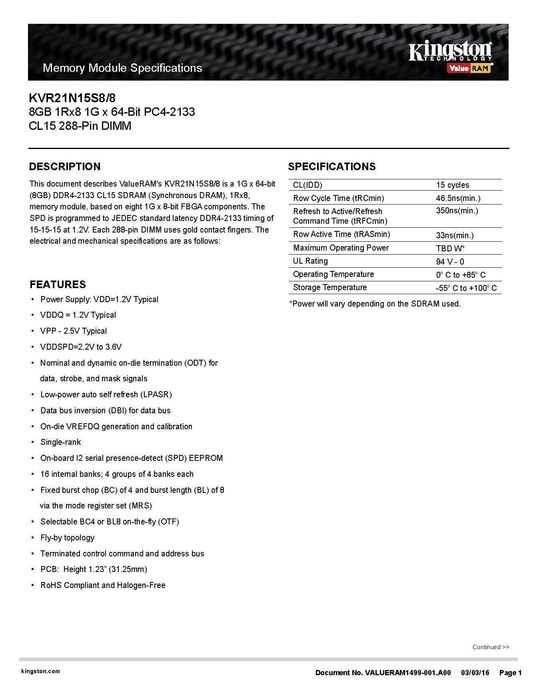 8GB DDR4-2133 CL15 SDRAM Memory64286530965378123