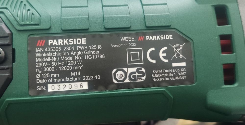 НОВА болгарка GERMANY Parkside PWS 125 I8 1200W/шлифмашинк/шлифмашина
