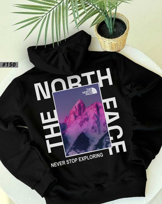 TNF | Черное Худи THE NORTH FACE Purple Mountains | Кофта ТНФ Чорна Фиолетовые Горы | Большой Принт
