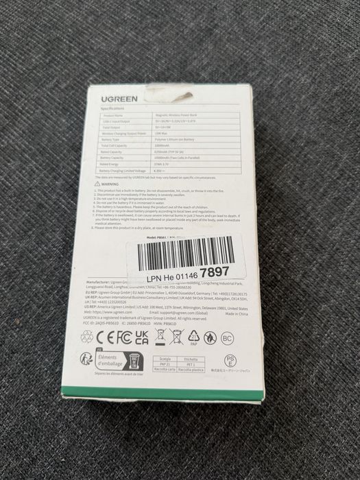 Павербанк Ugreen Magnetic Wireless 20W / 10000mAh