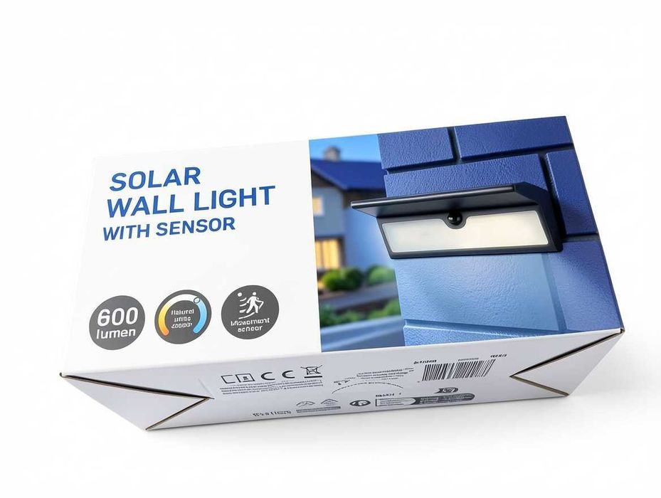 C092 Solarna Lampa Scienna LED Z Czujnikiem Ruchu Zmierzchu Action 600 Lumenów Naturalna Biel 4000K Energooszczędna Reflektor Ogrodowy Solarny IP54 Ze