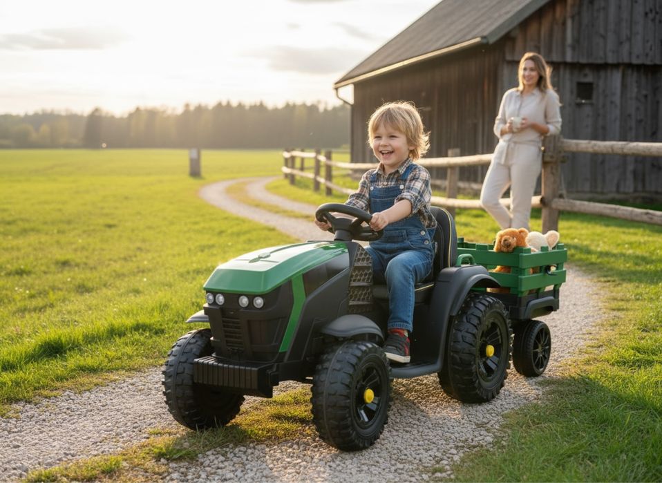 Duży Traktor na akumulator z Przyczepką Pilot dla dzieci 12V 9Ah