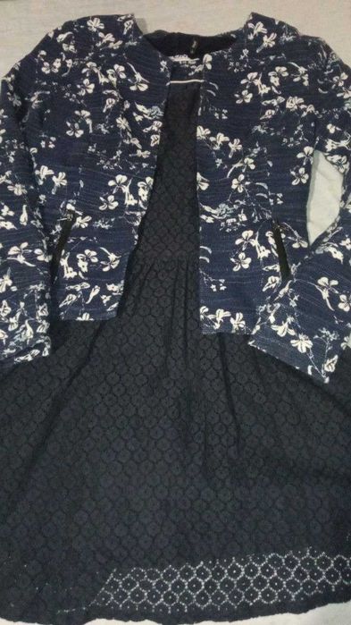 Нарядний костюм двойка  платье и пиджак накидка жакет Only темно-синее