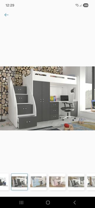 Lozko piętrowe z szafa i biurkiem plus schody
