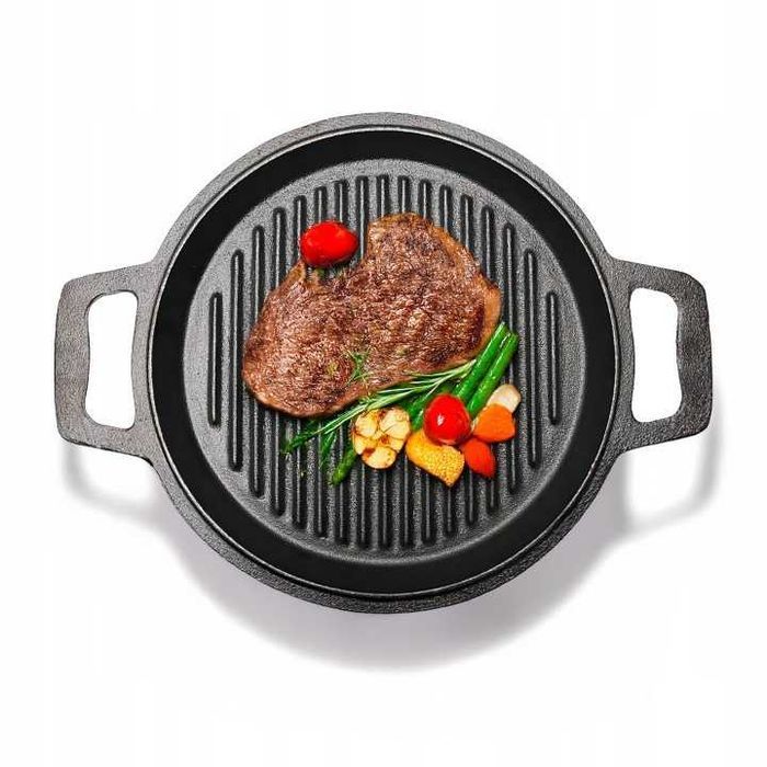 Kociołek Żeliwny Myśliwski Z Patelnią Garnek 10l 3w1 Ognisko Grill Kocioł Na Pieczonki Na Gulasz Do Potraw Ciepłych Dań