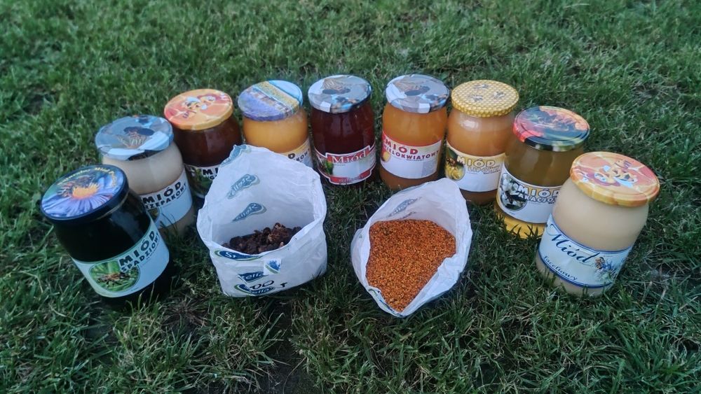 Miód, pyłek pszczeli, pierzga, propolis.