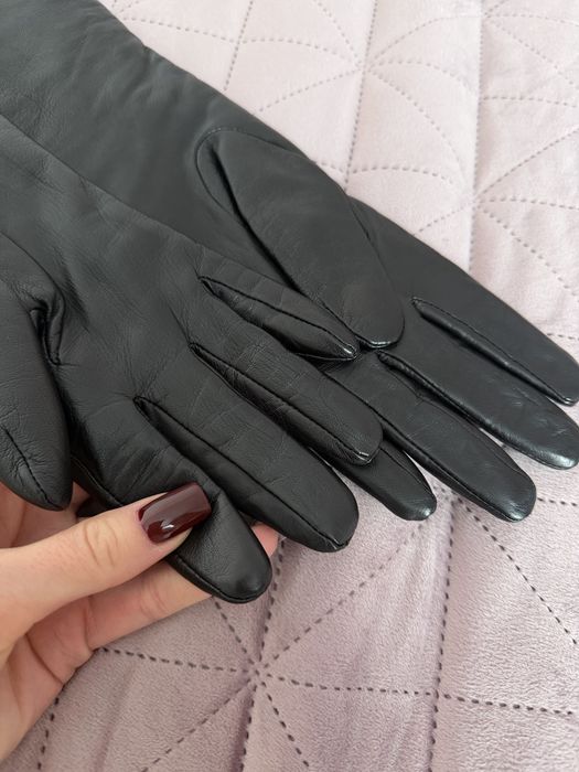 Шкіряні рукавички перчатки високі