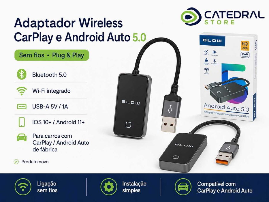 Adaptador Wireless CarPlay e Android Auto 5.0 – Sem Fios – Novo