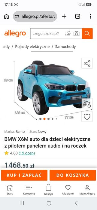 Samochód BMW X6M pilot dla dzieci