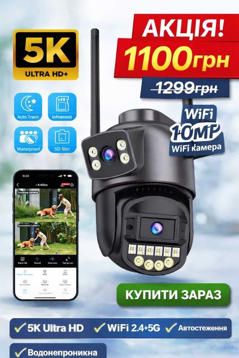 Вулична IP камера 10MP Wi-Fi PTZ Dual Lens 360° ICSee