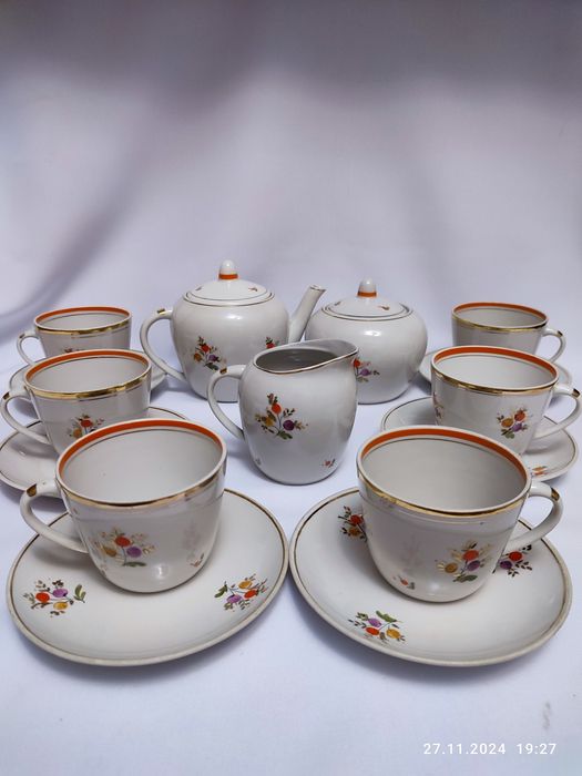 Чайный сервиз Зимний вечер ЛФЗ, Букет Барановка. СССР ретро, винтаж.